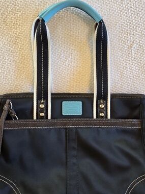 Coach purse black baby blue leather suede spring summer luxury old money capsule